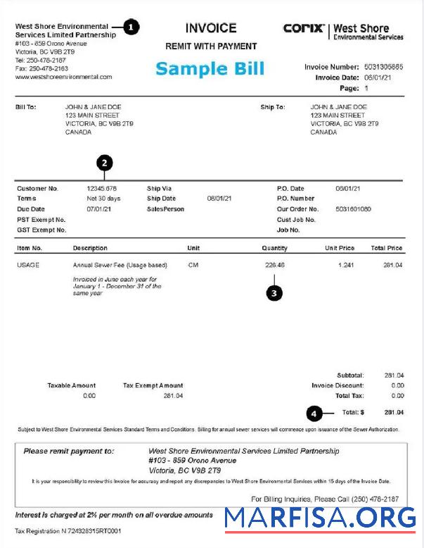 Blank USA WEST SHORE utility bill Word and PDF template
